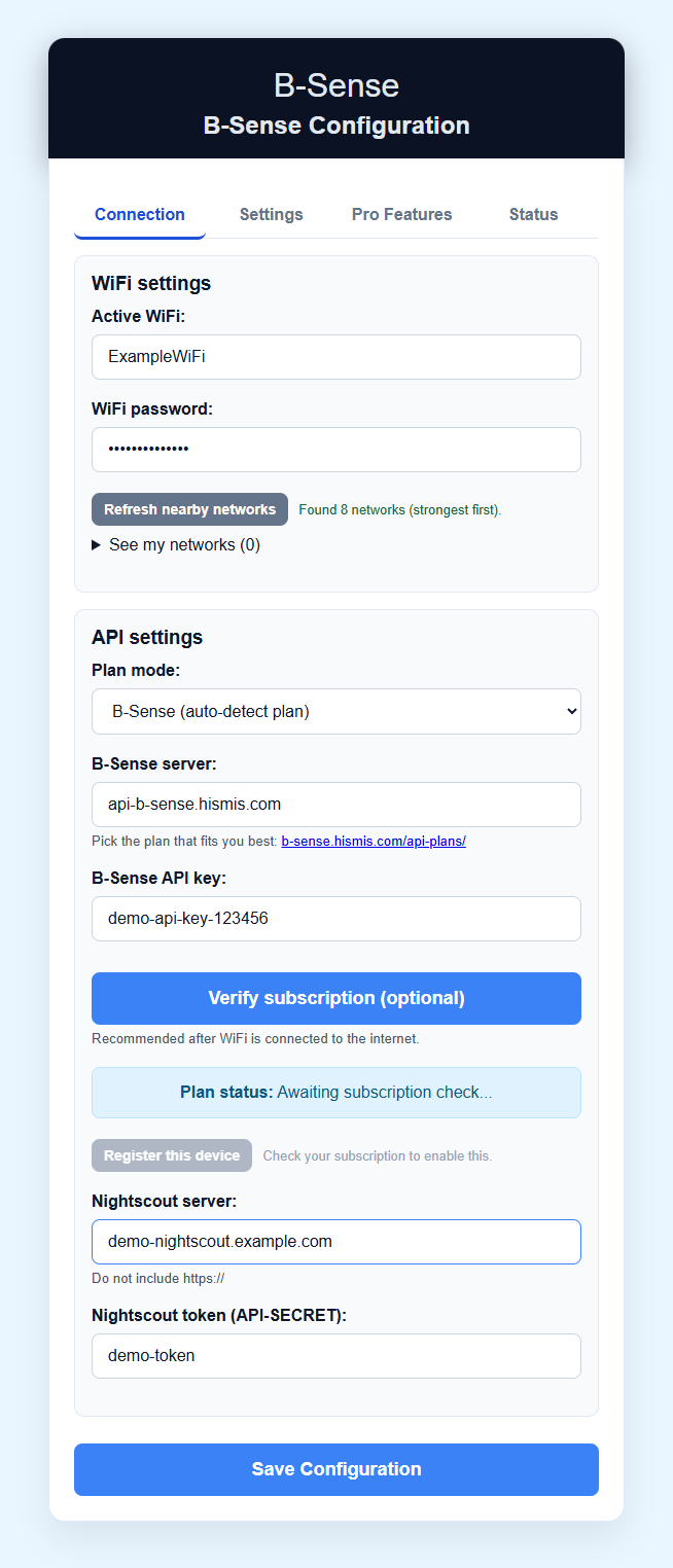 User Manual B-Sense web setup connection tab